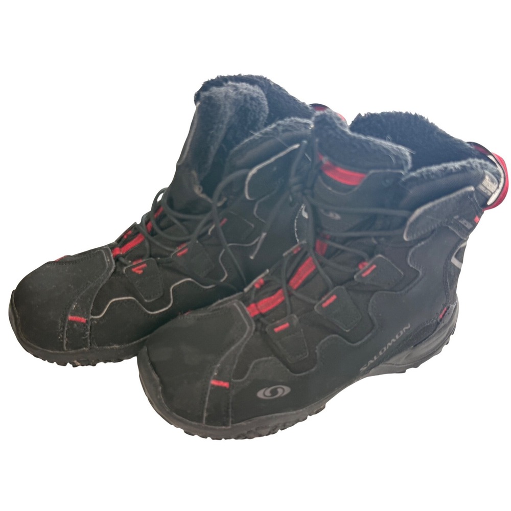 Salomon Snowtrip TS WP Winter Boots Womens 7 Black Red Thinsulate Waterproof